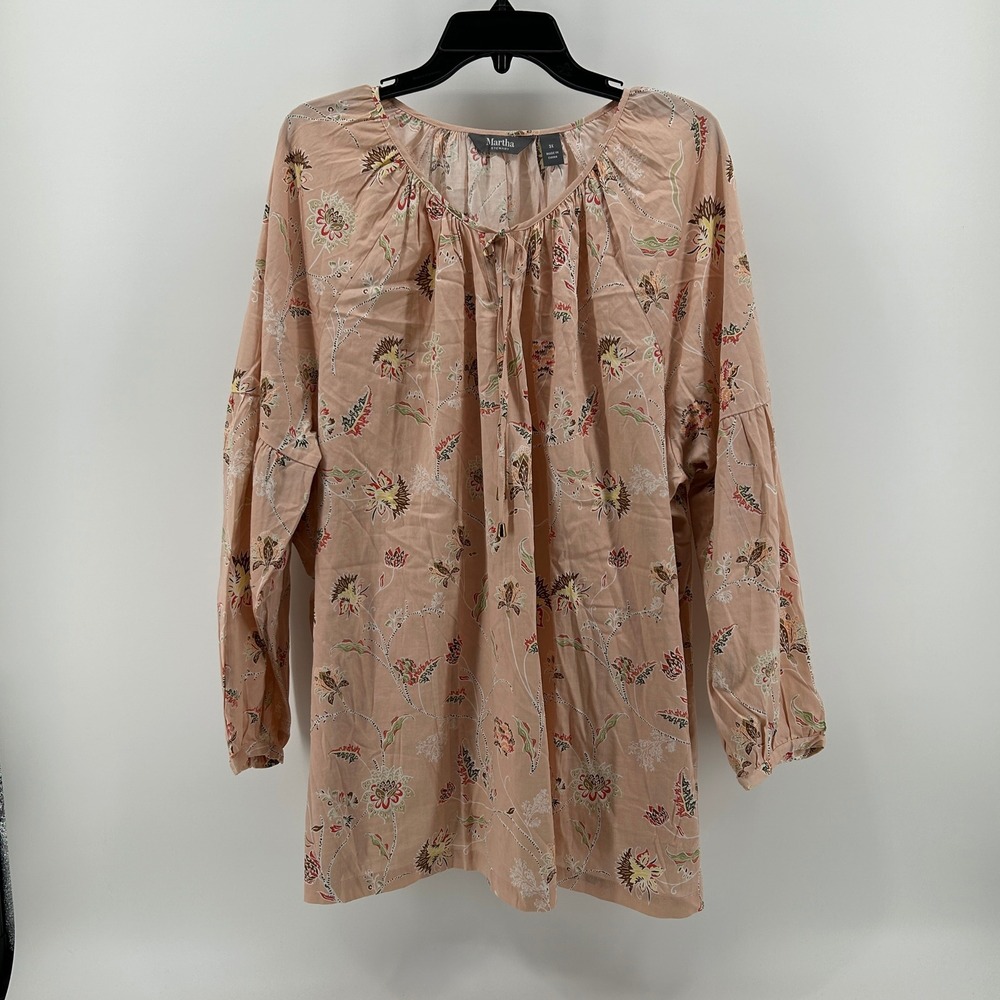 Martha Stewart Leah Floral Peasant Peach Pink Cotton Stretch Blouse 3X Spring - Picture 1 of 10